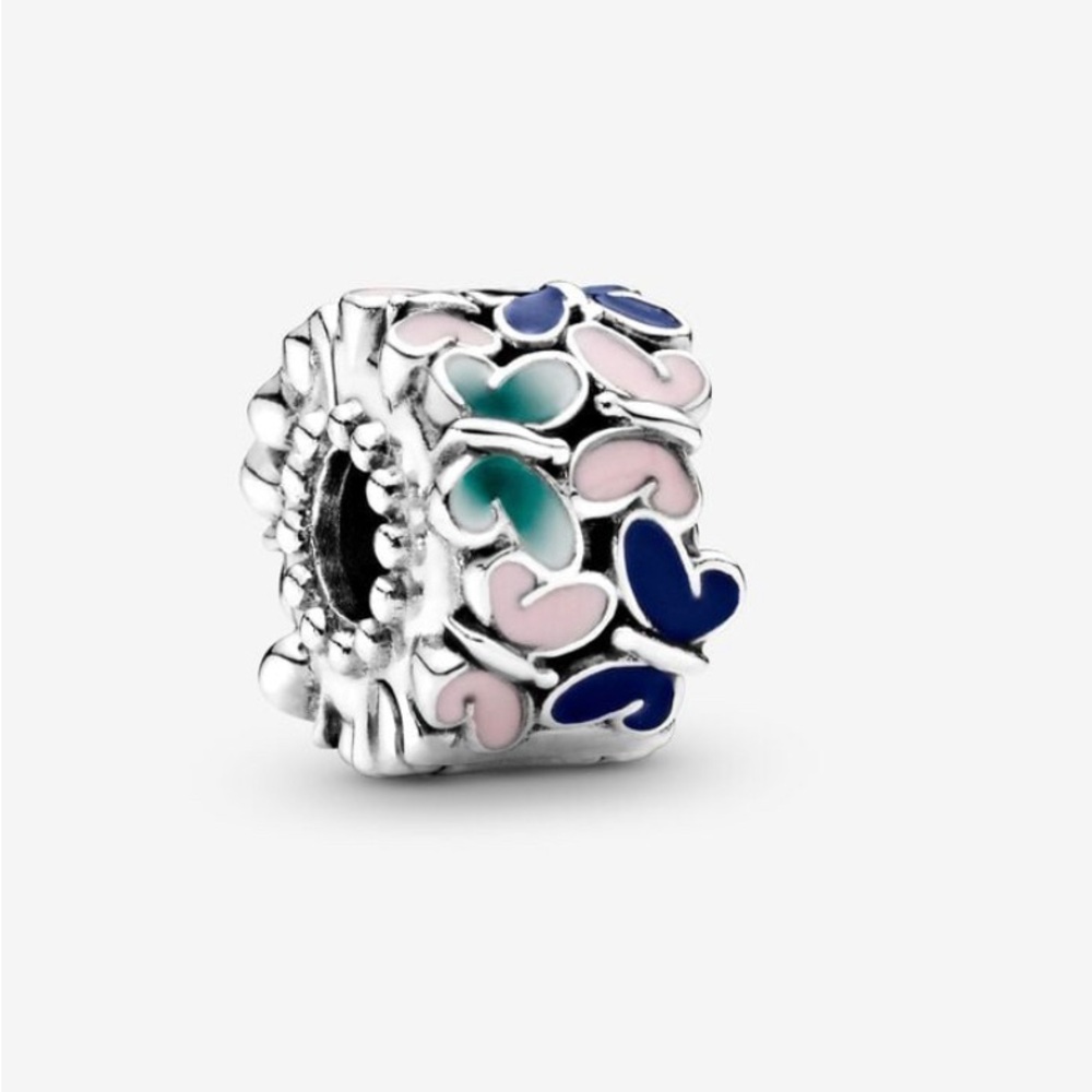 Pandora Silver Enamel Heart Spacer Charm in Pink, Blue & Teal